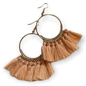 Tassel Earrings Light Peach Gold Hoop NEW